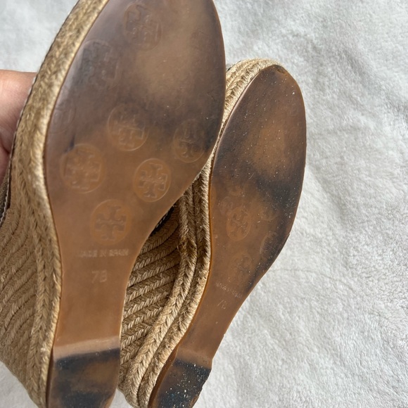TORY BURCH Jackie Wedge Espadrille Platform Peep Toe Tan Shoes - Picture 10 of 14